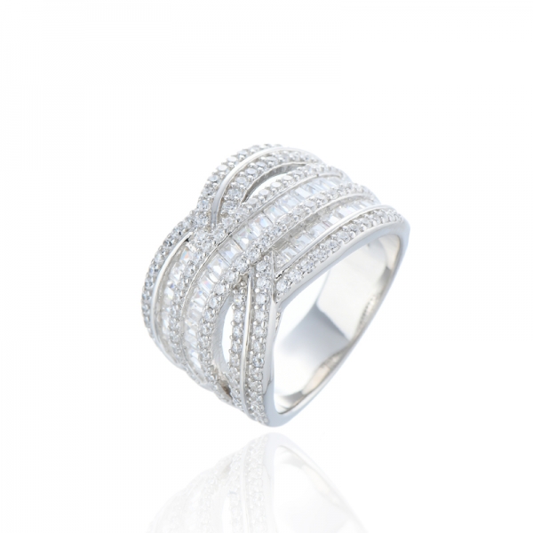 Bague en argent rhodié avec zircon cubique blanc 925 