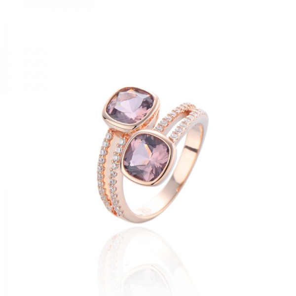 Bague en argent morganite coussin nano et zircon cubique blanc rond avec placage or rose 