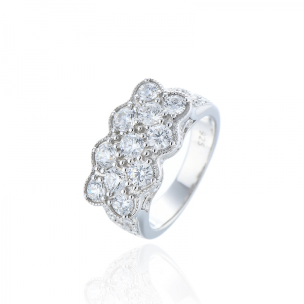 Bague ronde en argent rhodié avec zircon cubique blanc 925 