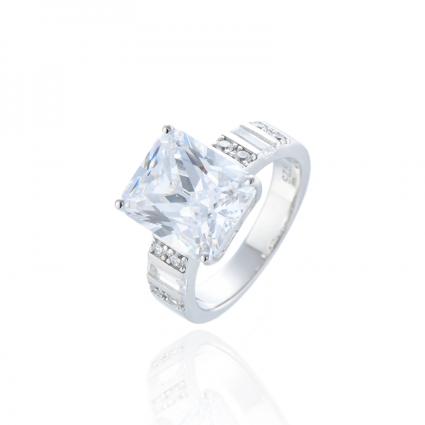 Bague octogonale en argent rhodié avec tanzanite et zircon cubique blanc 925 