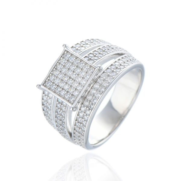 Bague ronde en argent rhodié et zircon cubique blanc 