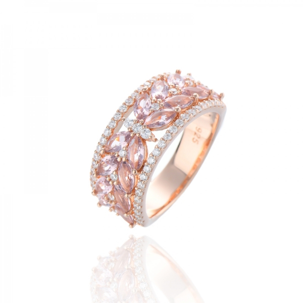 Bague en argent avec morganite marquise nano et zircon cubique blanc rond avec placage en or rose 