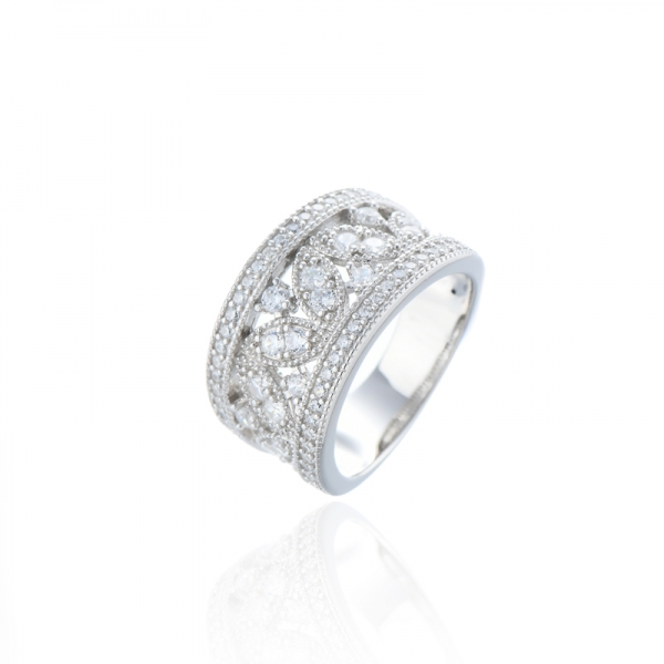 Bague ronde en argent rhodié avec zircon cubique blanc 925 