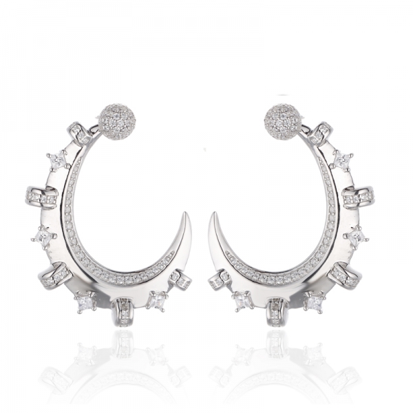 Boucle D'oreille Carrée En Corindon Rouge Et Zircon Cubique Blanc Rond En Argent Rhodié 