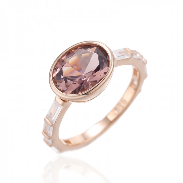 Bague en argent rhodié morganite nano et zircon cubique blanc de forme ovale 