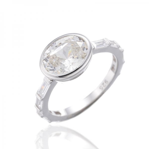 Bague en argent rhodié morganite nano et zircon cubique blanc de forme ovale 