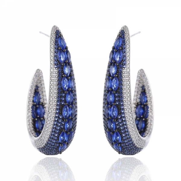 Boucle d'oreille en argent avec nano bleu marquise et zircon cubique blanc rond avec placage en rhodium et or noir 