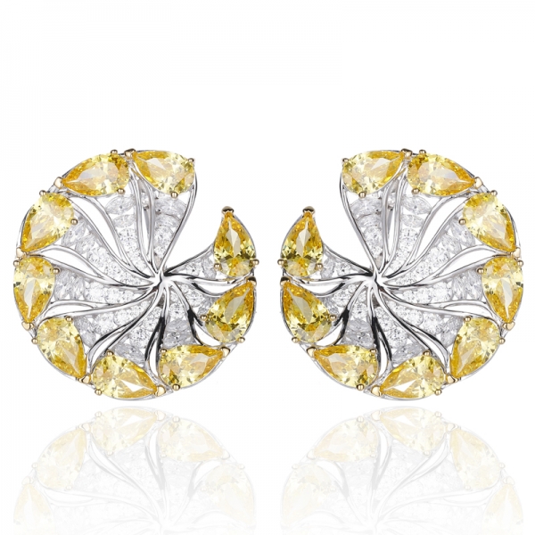 Boucle d'oreille en argent rhodié avec zircon cubique jaune et blanc en forme de poire 