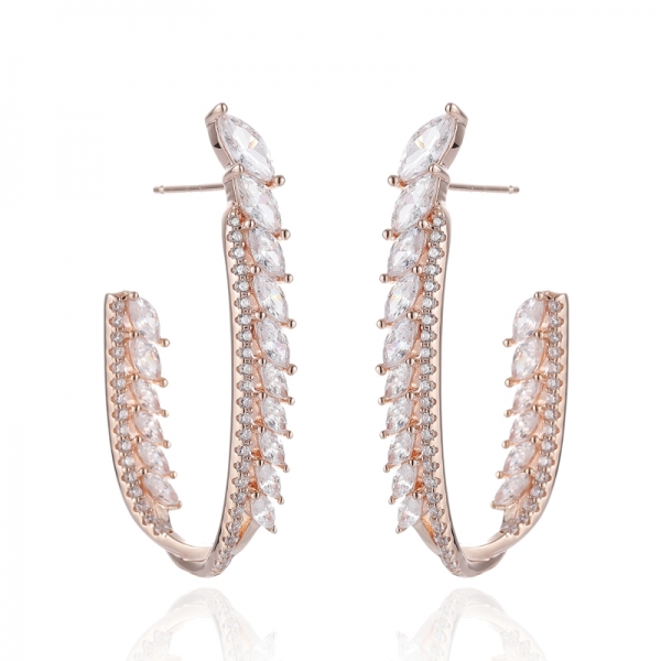 Boucle d'oreille en argent avec zircon cubique blanc marquise et ronde avec placage en or rose 