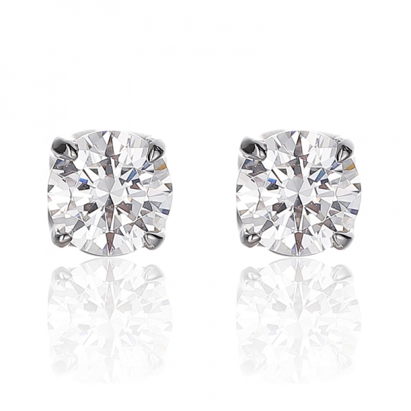 Round White Cubic Zircon Rhodium Silver Earring 