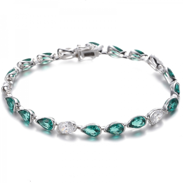 Bracelet Nano vert en forme de poire et forme ovale, Zircon cubique blanc, argent rhodié 