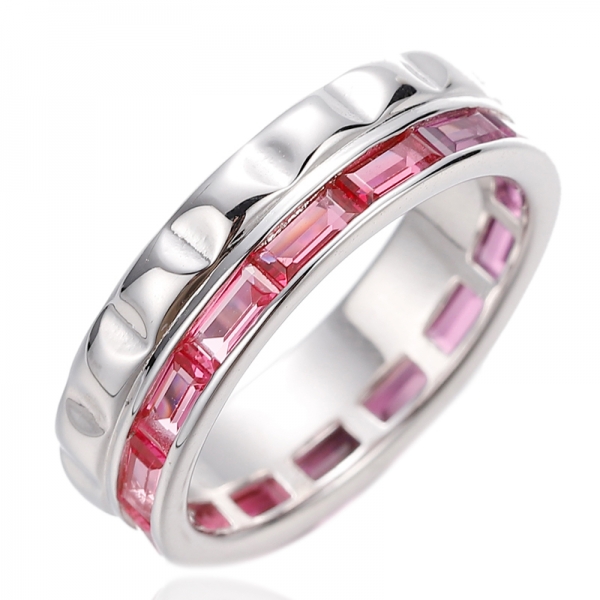 Bague Baguette Rubis Corindon Argent Rhodié 925 