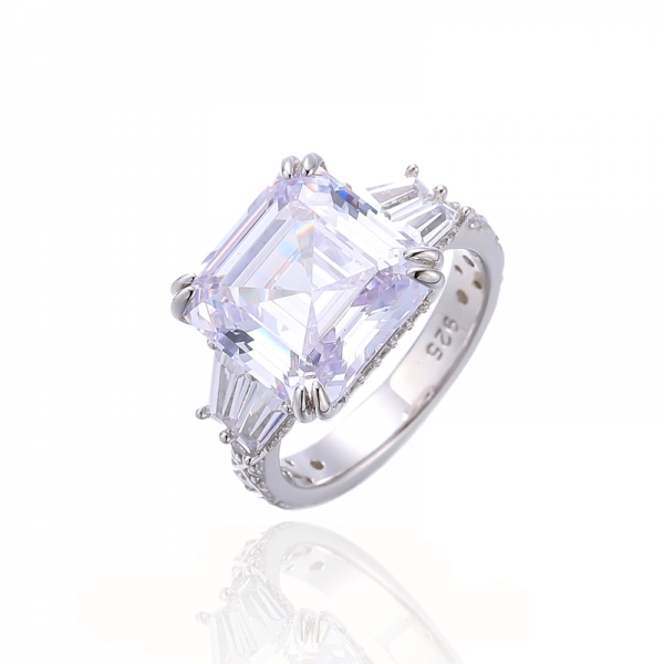 Bague Asscher en argent rhodié et zircon cubique rose et blanc 