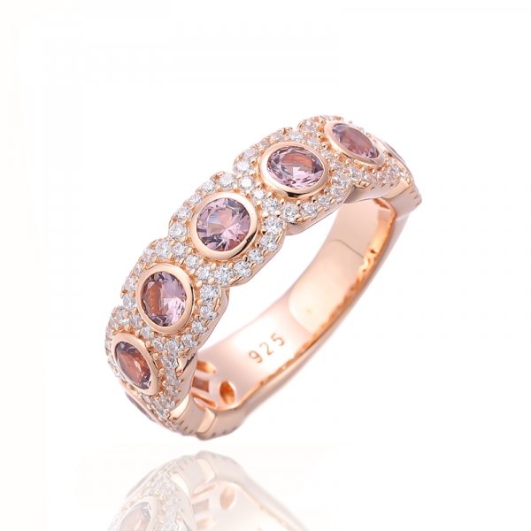 Bague ronde en argent morganite nano et zircon cubique blanc avec placage en or rose 