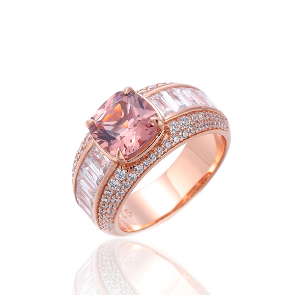 Bague en argent morganite coussin nano et zircon cubique blanc avec placage or rose 