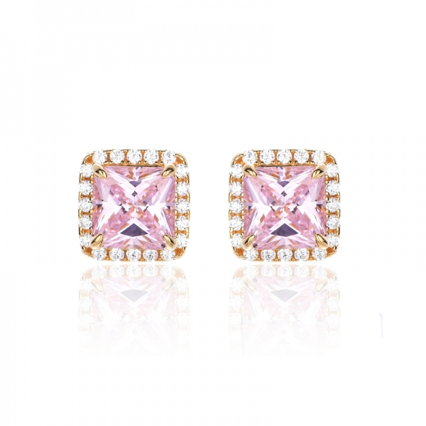 Boucle d'oreille octogone en diamant rose et rond en argent avec zircon cubique blanc avec placage Glod 