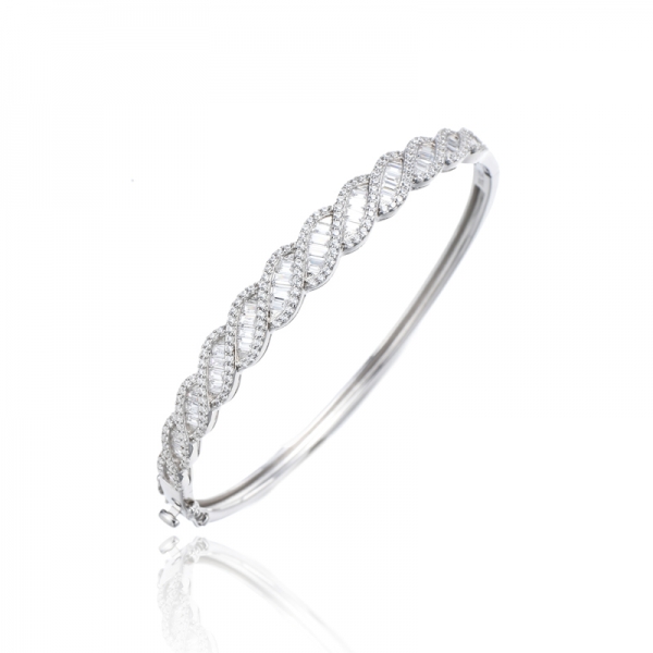 Bracelet Baguette Et Rond En Argent Rhodié Avec Zircon Cubique Blanc 