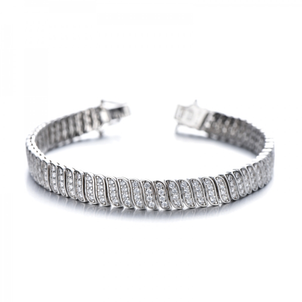 Bracelet rond en argent rhodié avec zircon cubique blanc 925 