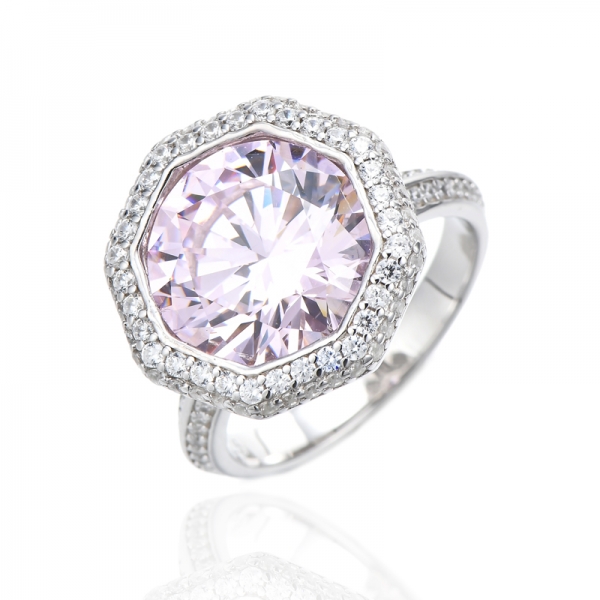 Bague en argent rhodié avec diamants ronds 925, zircon cubique rose et blanc 