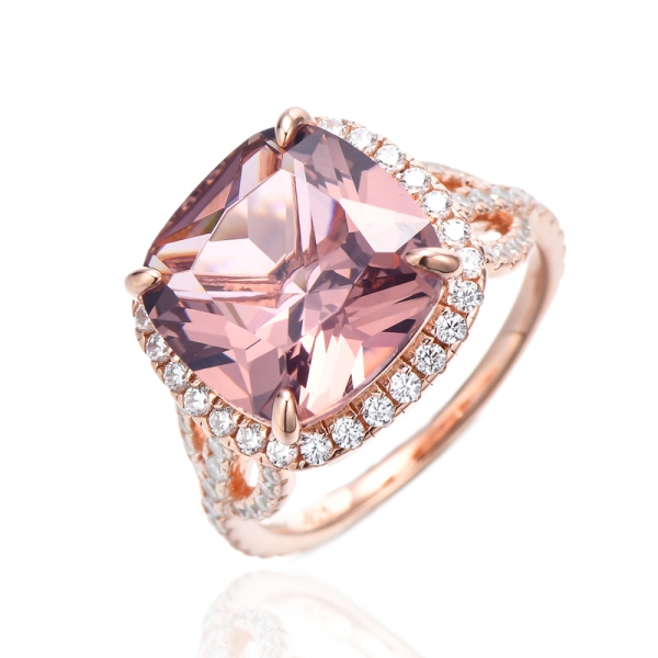 Bague en argent 925 avec morganite nano et zircon cubique blanc rond avec placage en or rose 