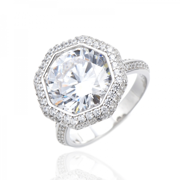 Bague en argent rhodié avec diamants ronds 925, zircon cubique rose et blanc 