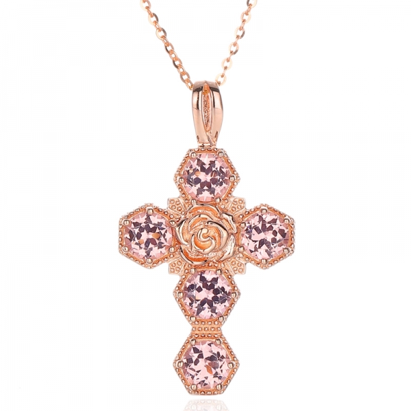 Pendentif rond en argent morganite nano avec placage or rose 