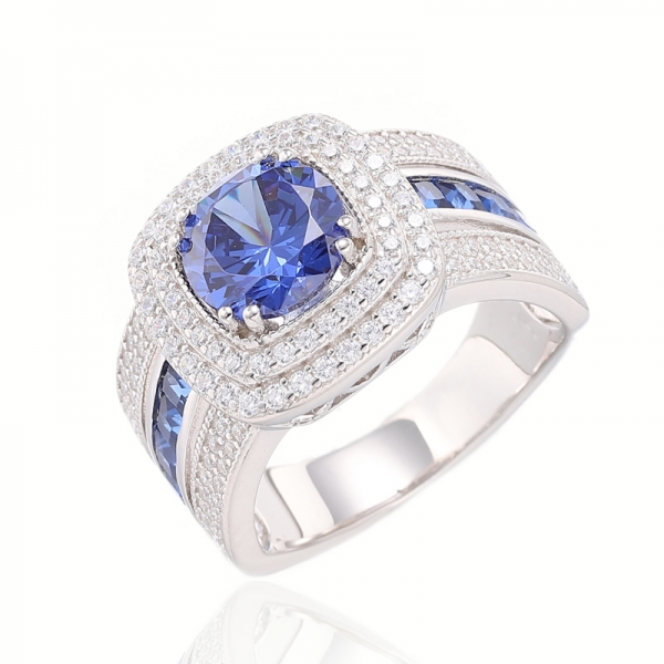 Bague ronde en Tanzanite cubique, Zircon et Tanzanite carrée en argent Nano rhodié 