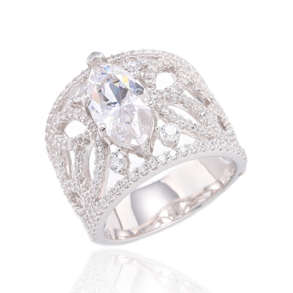 Bague Marquise Tanzanite Et Zircon Cubique Blanc Rond Argent Rhodié 