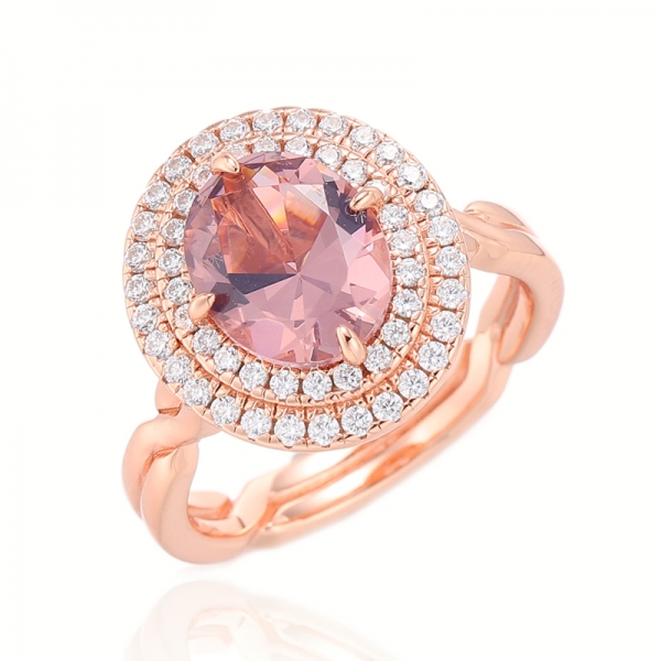 Bague en argent morganite nano de forme ovale et zircon cubique blanc rond avec placage en or rose 