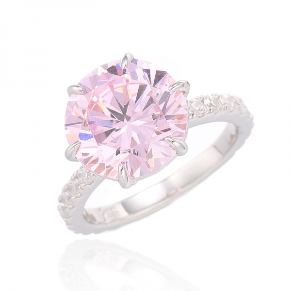 Bague en argent plaqué rhodium avec diamant rond rose et blanc en zircon cubique 925 