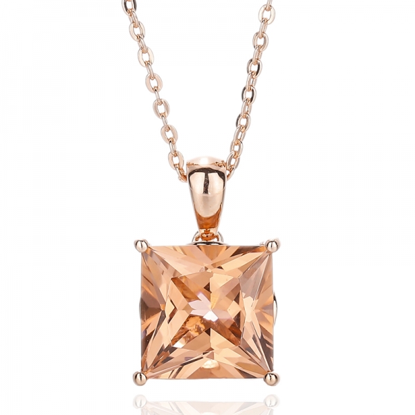 Pendentif carré en morganite nano argenté avec placage en or rose 