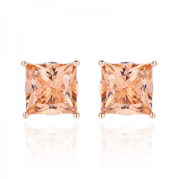 Boucle d'oreille carrée en morganite nano argentée avec placage doré rose 