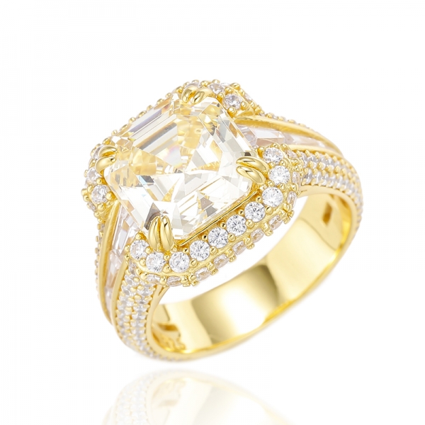 Bague Asscher en argent jaune canari et baguette avec placage en or 