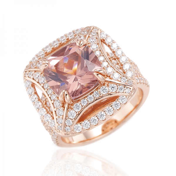 Bague coussin en morganite nano et ronde en argent blanc avec placage en or rose 