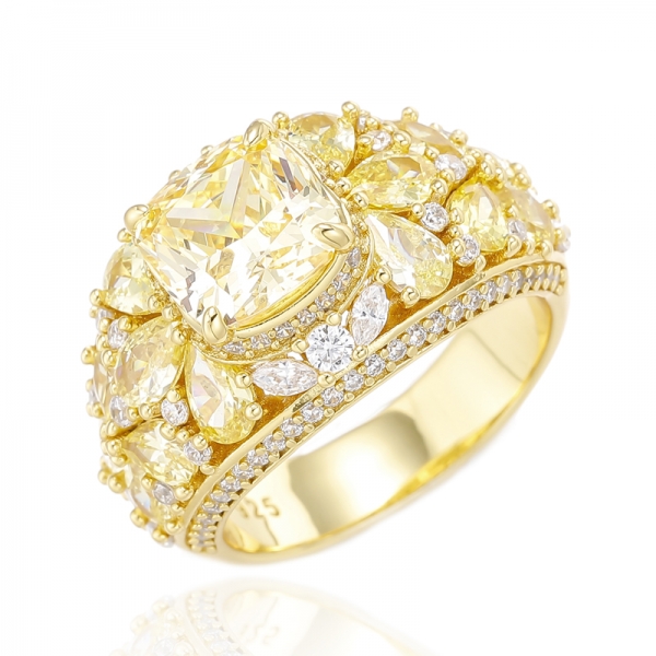 Bague en argent avec diamant jaune et poire, Zircon cubique jaune pointu, avec placage à l'or 