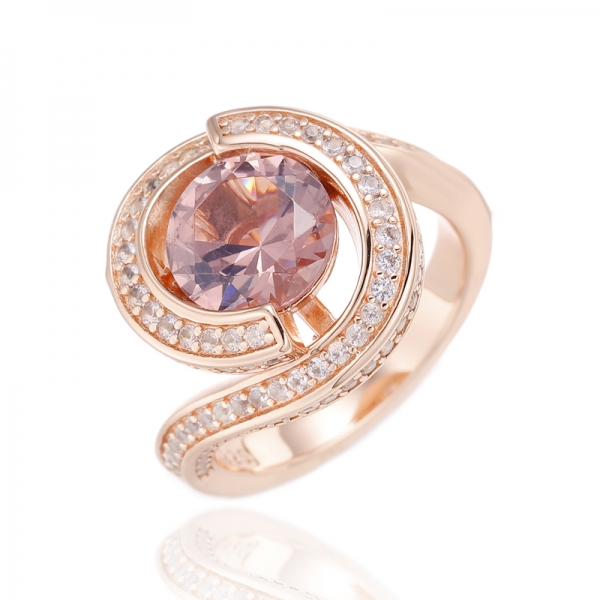 Bague ronde en argent morganite nano et zircon cubique blanc avec placage en or rose 