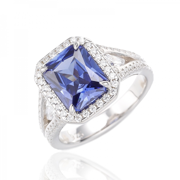 Bague octogonale en argent rhodié et tanzanite en forme de poire, zircon cubique blanc 