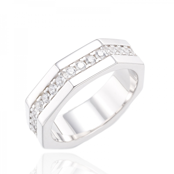 Bague ronde en argent avec zircon cubique blanc et placage en or rose 