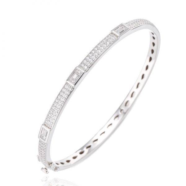 Bracelet Baguette Rubis Corindon Et Zircon Cubique Blanc Rond Argent Rhodié 