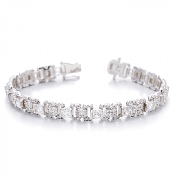 Bracelet Carré Rubis Corindon Et Zircon Cubique Blanc Rond Argent Rhodié 