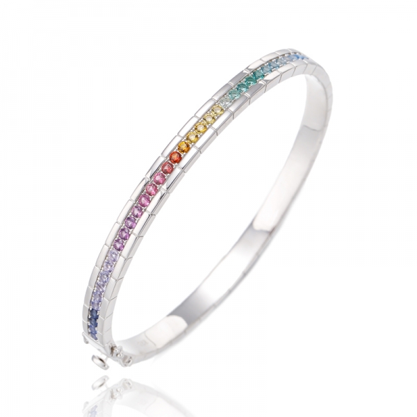 Bracelet rond en argent rhodié et zircon cubique de couleur arc-en-ciel 