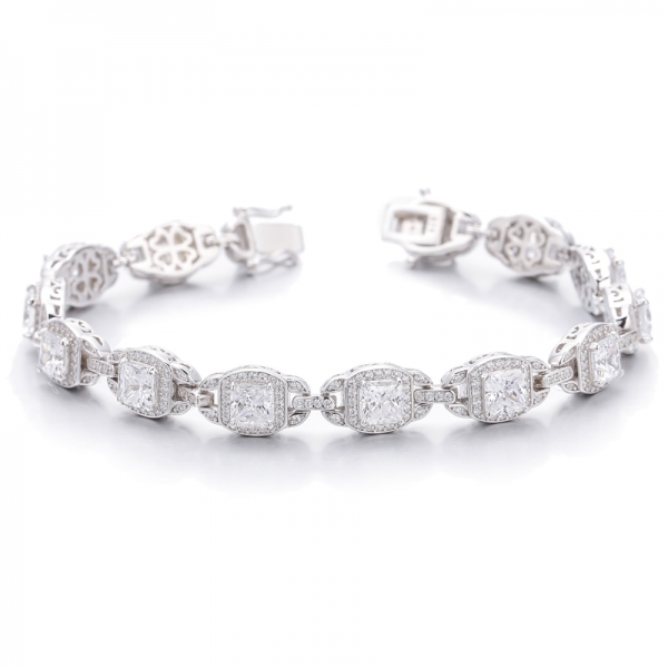 Bracelet Octogone Tanzanite Et Zircon Cubique Blanc Rond Argent Rhodié 