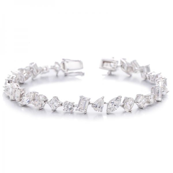 Bracelet en argent rhodié et diamant taille émeraude, couleur G, zircon cubique 