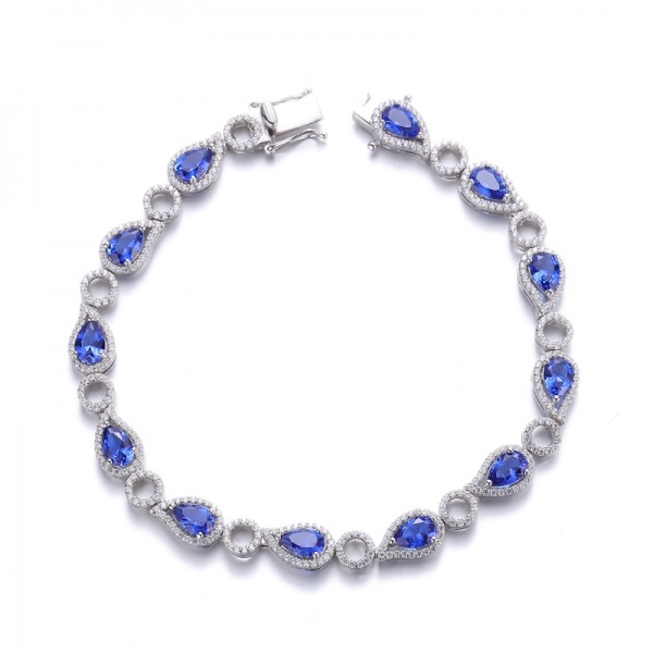 Bracelet Nano bleu en forme de poire et Zircon cubique blanc rond en argent rhodié 