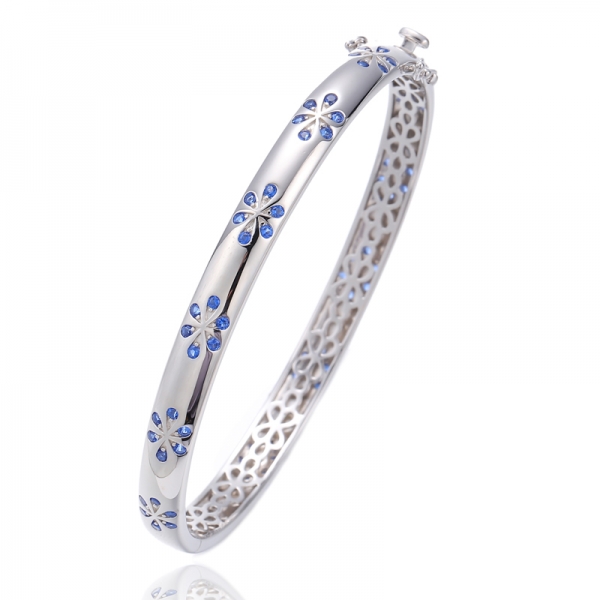 Bracelet rond en argent plaqué nano rhodium bleu 925 