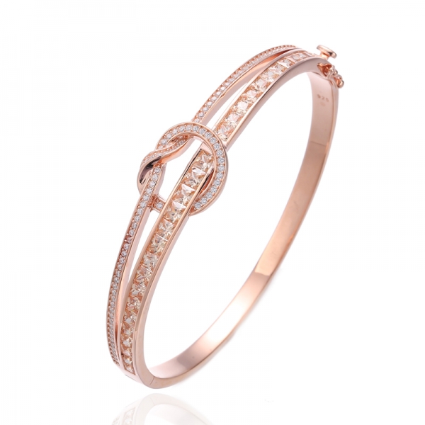 Bracelet en argent carré avec champagne et zircon cubique blanc rond avec placage en or rose 