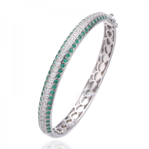 Bracelet rond en argent plaqué nano rhodium vert 925 