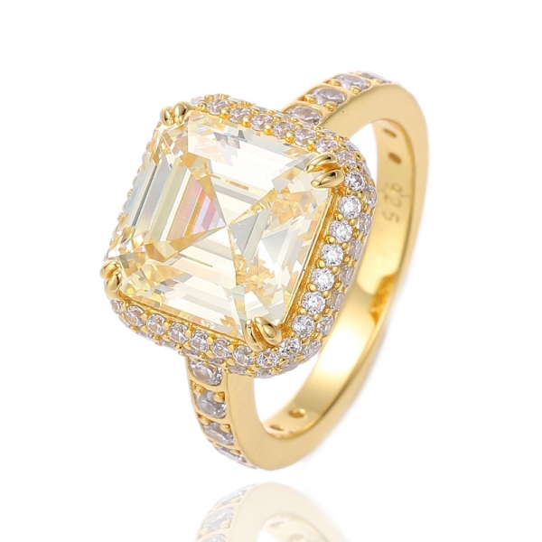 Bague en argent avec zircon cubique blanc rose et rond Asscher avec placage en or rose 