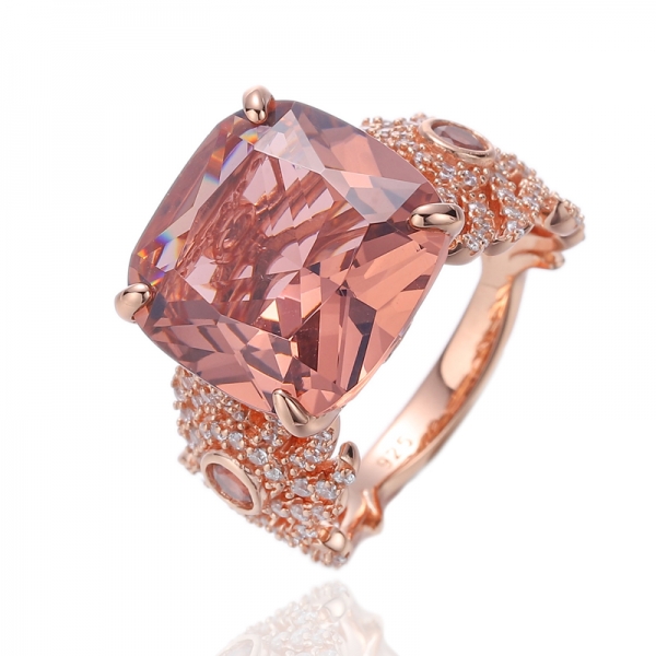 Bague coussin et morganite ronde en argent nano avec placage en or rose 