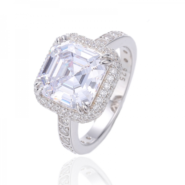 Bague en argent avec zircon cubique blanc rose et rond Asscher avec placage en or rose 